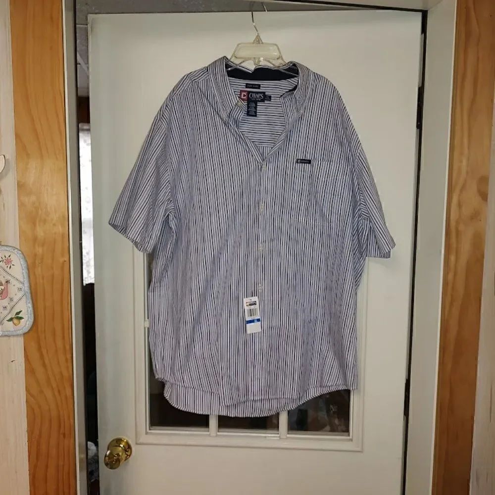 New Chaps Multi-Colored Striped Button Down Short Sleeve Shirt Men's XL